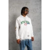 Erkek 3 İplik Pamuklu Kapüşonlu Baskılı Cepli Oversize Sweatshirt Hoodie - Beyaz