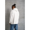 Erkek 3 İplik Pamuklu Kapüşonlu Baskılı Cepli Oversize Sweatshirt Hoodie - Beyaz