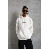 Erkek 3 İplik Pamuklu Kapüşonlu Baskılı Cepli Oversize Sweatshirt Hoodie - Beyaz