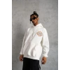 Erkek 3 İplik Pamuklu Kapüşonlu Baskılı Cepli Oversize Sweatshirt Hoodie - Beyaz