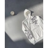 Erkek 3 İplik Pamuklu Kapüşonlu Baskılı Cepli Oversize Sweatshirt Hoodie - Beyaz