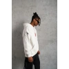 Erkek 3 İplik Pamuklu Kapüşonlu Baskılı Cepli Oversize Sweatshirt Hoodie - Beyaz