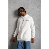 Erkek 3 İplik Pamuklu Kapüşonlu Baskılı Cepli Oversize Sweatshirt Hoodie - Beyaz