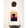 Erkek 3 İplik Pamuklu Kapüşonlu Baskılı Cepli Oversize Sweatshirt Hoodie - Beyaz