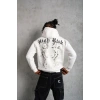 Erkek 3 İplik Pamuklu Kapüşonlu Baskılı Cepli Oversize Sweatshirt Hoodie - Beyaz