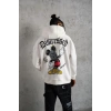 Erkek 3 İplik Pamuklu Kapüşonlu Baskılı Cepli Oversize Sweatshirt Hoodie - Beyaz