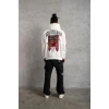 Erkek 3 İplik Pamuklu Kapüşonlu Baskılı Cepli Oversize Sweatshirt Hoodie - Beyaz