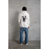 Erkek 3 İplik Pamuklu Kapüşonlu Baskılı Cepli Oversize Sweatshirt Hoodie - Beyaz