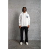 Erkek 3 İplik Pamuklu Kapüşonlu Baskılı Cepli Oversize Sweatshirt Hoodie - Beyaz