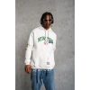Erkek 3 İplik Pamuklu Kapüşonlu Baskılı Cepli Oversize Sweatshirt Hoodie - Beyaz