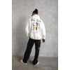 Erkek 3 İplik Pamuklu Kapüşonlu Baskılı Cepli Oversize Sweatshirt Hoodie - Beyaz