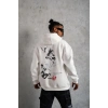 Erkek 3 İplik Pamuklu Kapüşonlu Baskılı Cepli Oversize Sweatshirt Hoodie - Beyaz