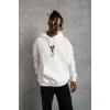 Erkek 3 İplik Pamuklu Kapüşonlu Baskılı Cepli Oversize Sweatshirt Hoodie - Beyaz