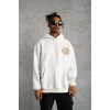 Erkek 3 İplik Pamuklu Kapüşonlu Baskılı Cepli Oversize Sweatshirt Hoodie - Beyaz