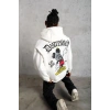 Erkek 3 İplik Pamuklu Kapüşonlu Baskılı Cepli Oversize Sweatshirt Hoodie - Beyaz