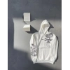 Erkek 3 İplik Pamuklu Kapüşonlu Baskılı Cepli Oversize Sweatshirt Hoodie - Beyaz