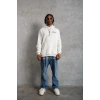 Erkek 3 İplik Pamuklu Kapüşonlu Baskılı Cepli Oversize Sweatshirt Hoodie - Beyaz