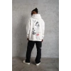 Erkek 3 İplik Pamuklu Kapüşonlu Baskılı Cepli Oversize Sweatshirt Hoodie - Beyaz