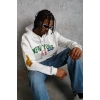 Erkek 3 İplik Pamuklu Kapüşonlu Baskılı Cepli Oversize Sweatshirt Hoodie - Beyaz