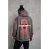 Erkek 3 İplik Pamuklu Kapüşonlu Baskılı Cepli Oversize Sweatshirt Hoodie - Gri