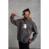 Erkek 3 İplik Pamuklu Kapüşonlu Baskılı Cepli Oversize Sweatshirt Hoodie - Gri