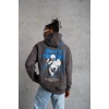 Erkek 3 İplik Pamuklu Kapüşonlu Baskılı Cepli Oversize Sweatshirt Hoodie - Gri