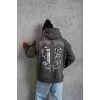 Erkek 3 İplik Pamuklu Kapüşonlu Baskılı Cepli Oversize Sweatshirt Hoodie - Gri