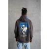 Erkek 3 İplik Pamuklu Kapüşonlu Baskılı Cepli Oversize Sweatshirt Hoodie - Gri