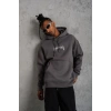 Erkek 3 İplik Pamuklu Kapüşonlu Baskılı Cepli Oversize Sweatshirt Hoodie - Gri