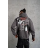 Erkek 3 İplik Pamuklu Kapüşonlu Baskılı Cepli Oversize Sweatshirt Hoodie - Gri