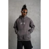 Erkek 3 İplik Pamuklu Kapüşonlu Baskılı Cepli Oversize Sweatshirt Hoodie - Gri