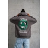 Erkek 3 İplik Pamuklu Kapüşonlu Baskılı Cepli Oversize Sweatshirt Hoodie - Gri