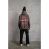 Erkek 3 İplik Pamuklu Kapüşonlu Baskılı Cepli Oversize Sweatshirt Hoodie - Gri