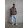 Erkek 3 İplik Pamuklu Kapüşonlu Baskılı Cepli Oversize Sweatshirt Hoodie - Gri
