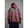 Erkek 3 İplik Pamuklu Kapüşonlu Baskılı Cepli Oversize Sweatshirt Hoodie - Gül Kurusu
