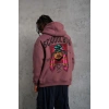 Erkek 3 İplik Pamuklu Kapüşonlu Baskılı Cepli Oversize Sweatshirt Hoodie - Gül Kurusu