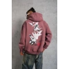 Erkek 3 İplik Pamuklu Kapüşonlu Baskılı Cepli Oversize Sweatshirt Hoodie - Gül Kurusu