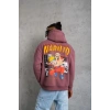 Erkek 3 İplik Pamuklu Kapüşonlu Baskılı Cepli Oversize Sweatshirt Hoodie - Gül Kurusu