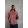 Erkek 3 İplik Pamuklu Kapüşonlu Baskılı Cepli Oversize Sweatshirt Hoodie - Gül Kurusu
