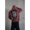 Erkek 3 İplik Pamuklu Kapüşonlu Baskılı Cepli Oversize Sweatshirt Hoodie - Gül Kurusu
