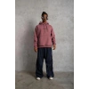 Erkek 3 İplik Pamuklu Kapüşonlu Baskılı Cepli Oversize Sweatshirt Hoodie - Gül Kurusu