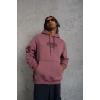 Erkek 3 İplik Pamuklu Kapüşonlu Baskılı Cepli Oversize Sweatshirt Hoodie - Gül Kurusu