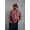 Erkek 3 İplik Pamuklu Kapüşonlu Baskılı Cepli Oversize Sweatshirt Hoodie - Gül Kurusu