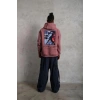Erkek 3 İplik Pamuklu Kapüşonlu Baskılı Cepli Oversize Sweatshirt Hoodie - Gül Kurusu