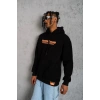 Erkek 3 İplik Pamuklu Kapüşonlu Baskılı Cepli Oversize Sweatshirt Hoodie - Siyah