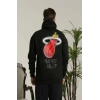 Erkek 3 İplik Pamuklu Kapüşonlu Baskılı Cepli Oversize Sweatshirt Hoodie - Siyah