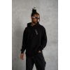 Erkek 3 İplik Pamuklu Kapüşonlu Baskılı Cepli Oversize Sweatshirt Hoodie - Siyah