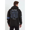 Erkek 3 İplik Pamuklu Kapüşonlu Baskılı Cepli Oversize Sweatshirt Hoodie - Siyah