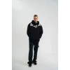 Erkek 3 İplik Pamuklu Kapüşonlu Baskılı Cepli Oversize Sweatshirt Hoodie - Siyah