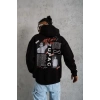 Erkek 3 İplik Pamuklu Kapüşonlu Baskılı Cepli Oversize Sweatshirt Hoodie - Siyah